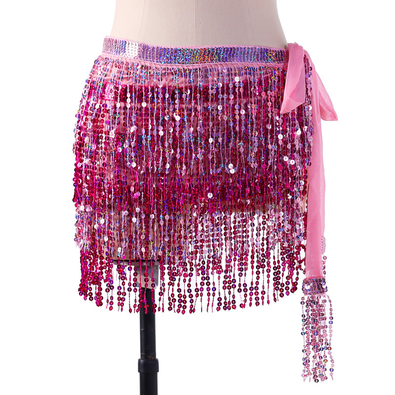 Sequins 2 Layers Colors belly dance hip scarf skirt with paillette tassel for halloween christmas New Year Party Y1017